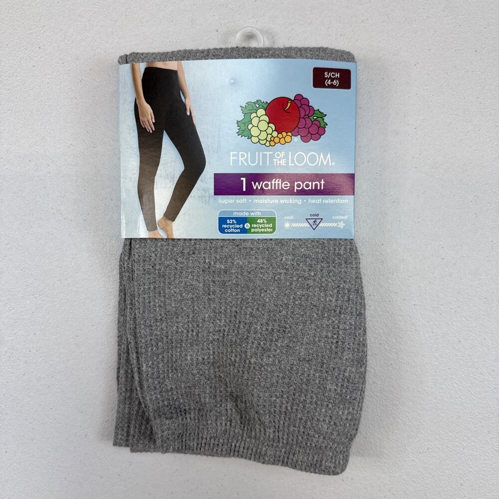 Fruit of the Loom Waffle Knit Lounge Pants Womens S 4/6 Gray Long Johns Thermals